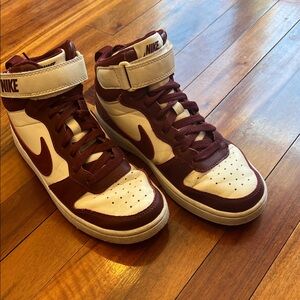 Nike Kids High-Top Sneakers in White and Burgundy